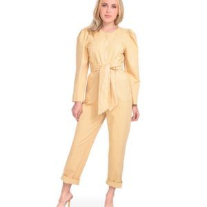 Baum and Pferdgarten Noralee yellow puff sleeve belted overalls jumpsuit size 8